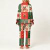 Women's Christmas Print Long Sleeve Pajama Set with Pocket Top and Matching Shorts