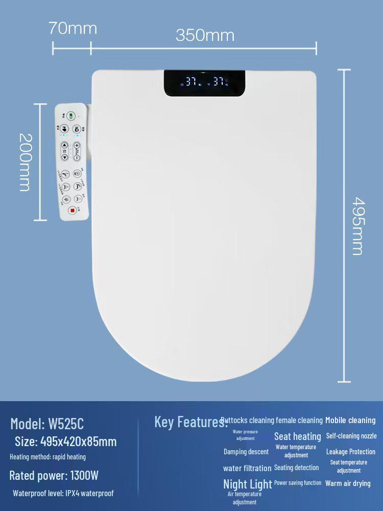 Smart Heated Toilet Seat with Self-Cleaning, Sterilization, and Drying Features