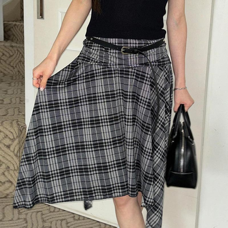 Y2K Summer Contrasting Checkered Irregular Women's Casual Slimming Skirt