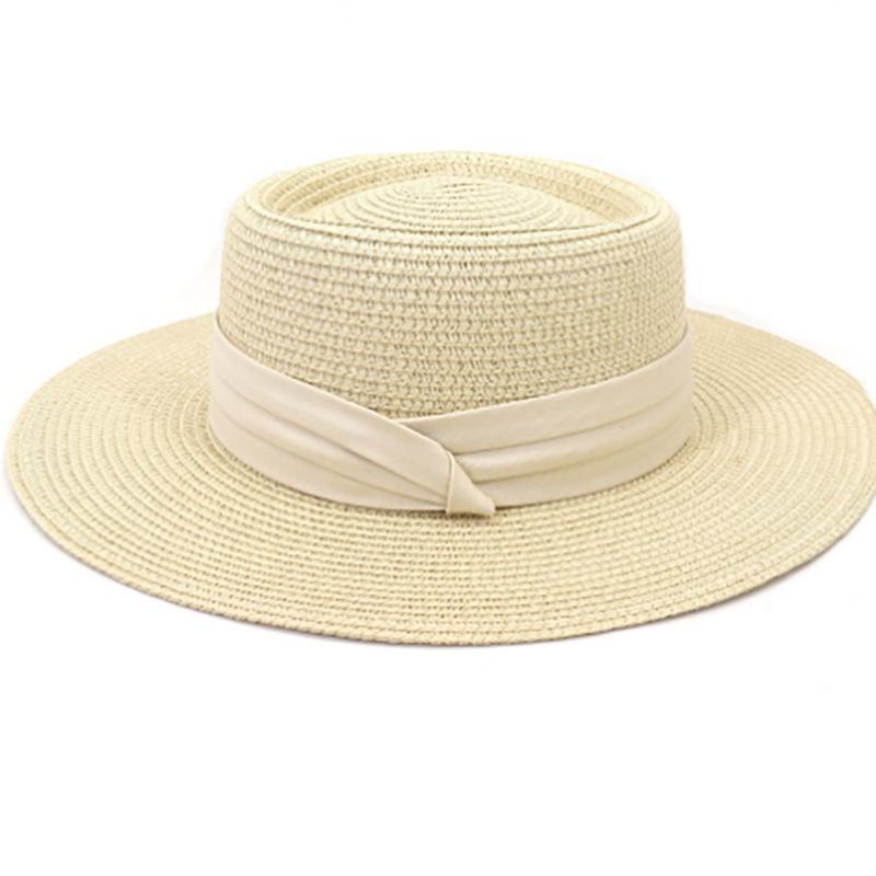 Top Hat Female Travel Outdoor Photo Flat Top Sun Hat Fashionable Streamer Simple Beach Hat