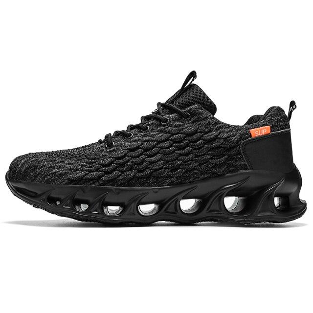 Leichte Weiche Herren-Sneaker Atmungsaktive Fliegengewebte Lederkombination Laufschuhe Lässige Herren-Sportschuhe