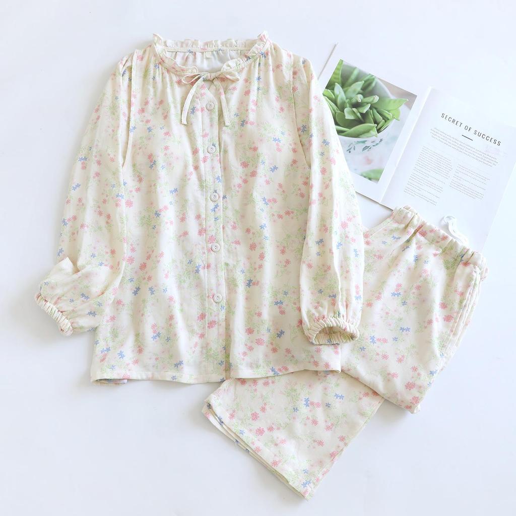 Bamboo Fiber Padded Maternity Nursing Set with Long Sleeve Print Top