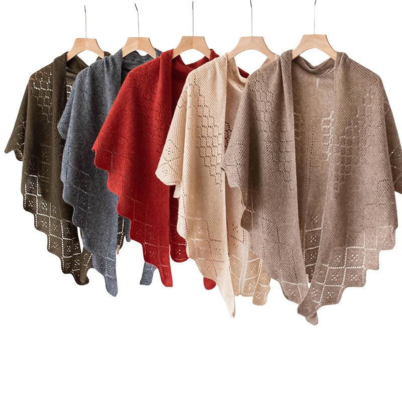 Pure Cashmere Scarf and Shawl High End Outerwear  Women's Thin Knitted French Hollow Triangle Scarf Scarf and Shawl