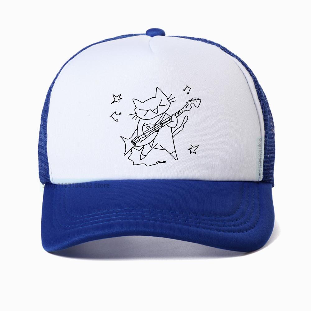 Music Is My Life Cat Graphic Baseball Cap Unisex Summer Fashion Visor Outdoor Adjustable Mesh Breathable Trucker Hat