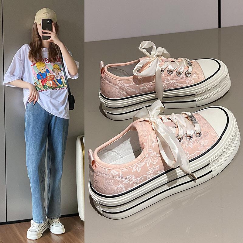 Summer trend sail new Chinese versatile muffin thick-soled canvas women's shoes rhinestone cloth board shoes casual shoes Korean version of the price