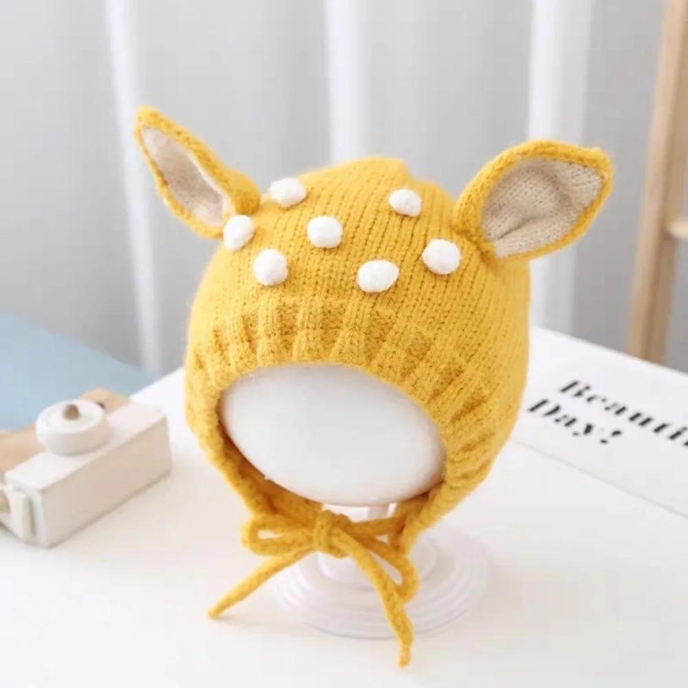 Cute Cartoon Baby Hat Plush Ear Protection Baby Beanie Cap Po Props Infant Knitted Hat Autumn And Winter