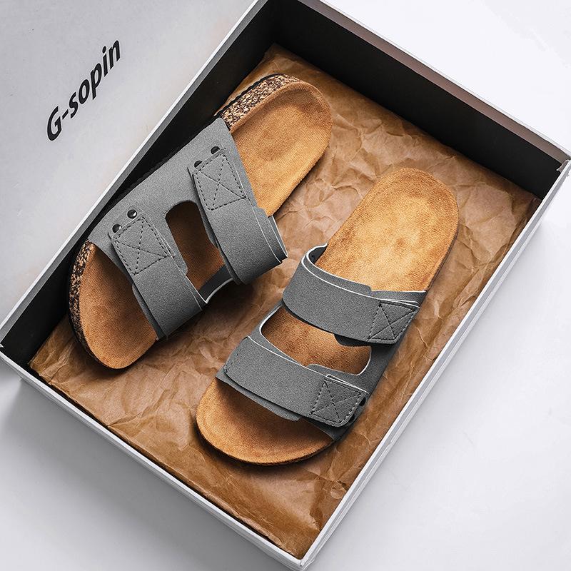 Men's Spring and Summer Low Board Rubber Sole Sandals Cork Outdoor Beach Wear One-Flip Fashion Personality Casual Shoes