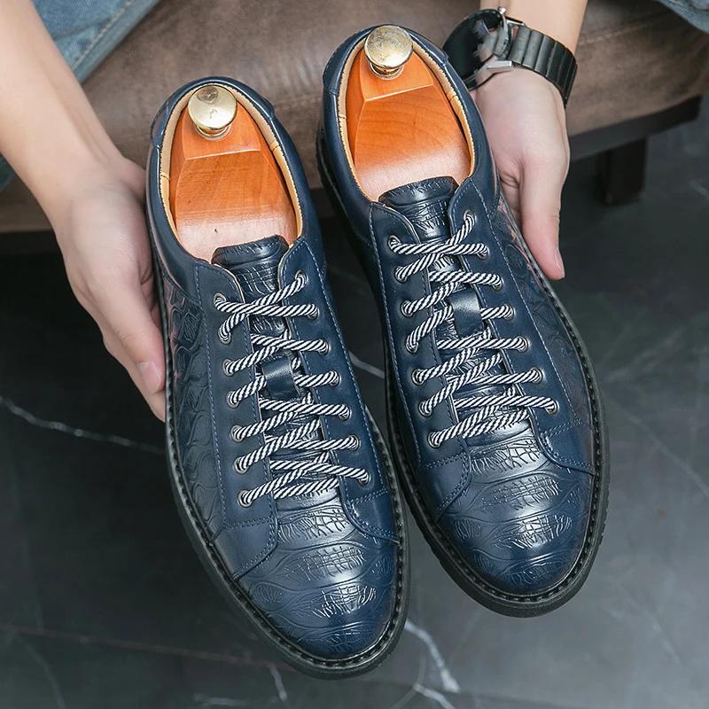 Fashion Brand Men Casual Shoes Leather Fashion Spring New Mens Sneakers Daily Commute Outdoor Versatile Leisure Thick Soled Shoes Man