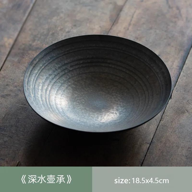 Vintage Gilt Glaze Kettle Bearing Handmade Pottery Dry Tea Table Water Storage Round Tea Tray Ceramic Teapot Mat Teaware