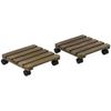 Set of 2 Rolling Plant Stands. Solid Wood. 4 Wheels with Brakes. 30 cm x 30 cm x 7 cm. Brown + Black
