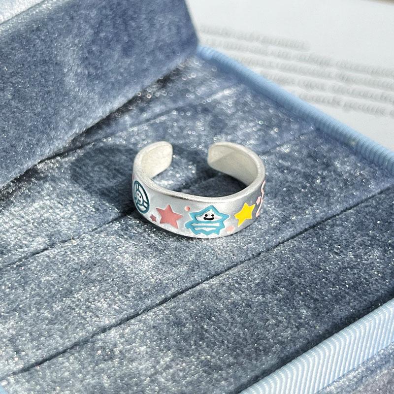 Dopamine childlike fun cartoon sweet cool graffiti painting high value opening ring female niche design sense light luxury ring
