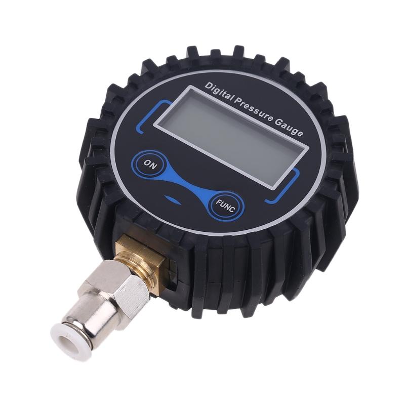 Digital Pressure Gauge with 6mm Outside Diameter Hose Straight Plug Fitting Connector 200PSI /BAR/KPA/kg/cm2 Gauge