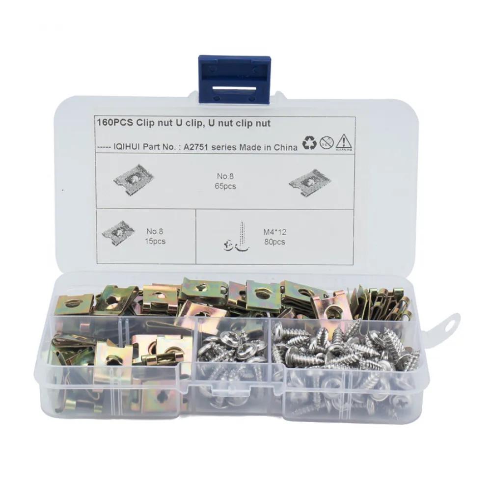 160PCS Fasteners U Nuts Self Tapping Screw Spire U Clips Interior Trim Panels For Car Motorcyle