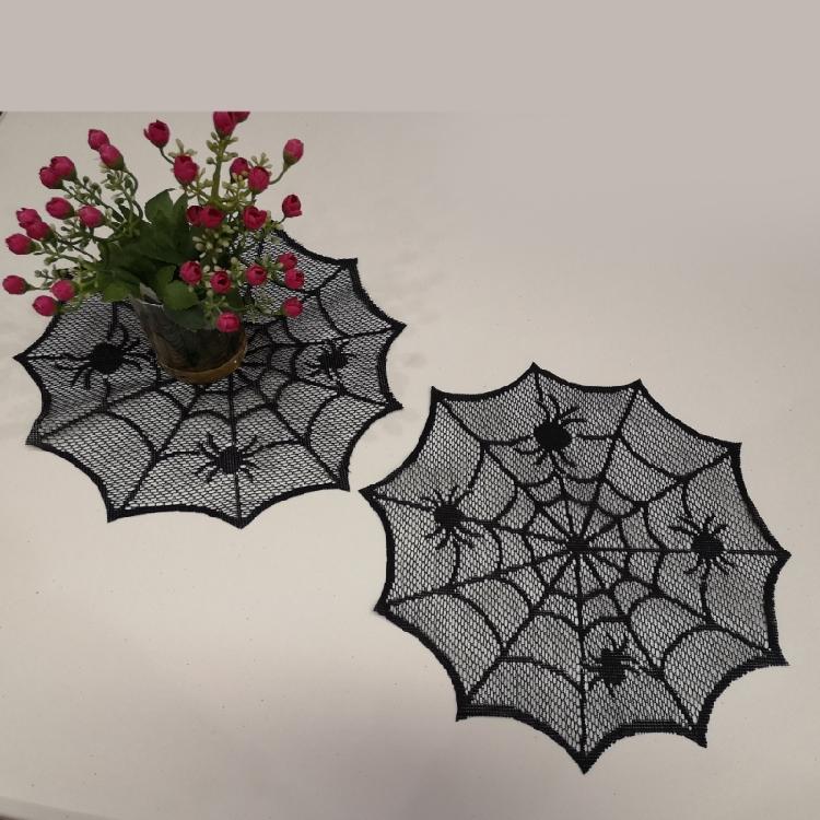 Schwarze runde Schnürsenkel-Deckchen mit Spinnennetzen Tischset für Paare und Einweihung