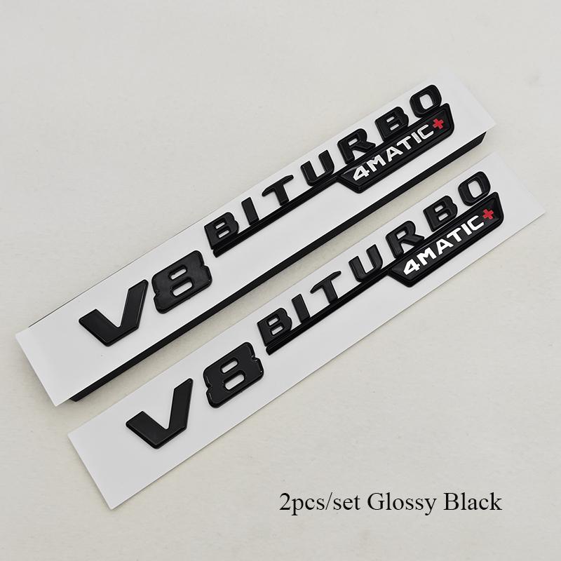 2pcs 3D ABS Vent Fender Trim Emblem Blade V8 BITURBO 4MATIC Logo Car Sticker Fender Badge For Mercedes Benz E300 E400 E53S E63S
