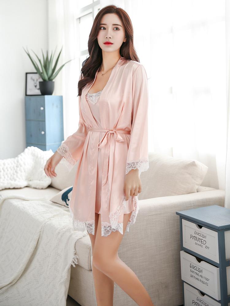 Female winter imitation ice silk sexy hot backless lingerie lace adult suspender three-piece set