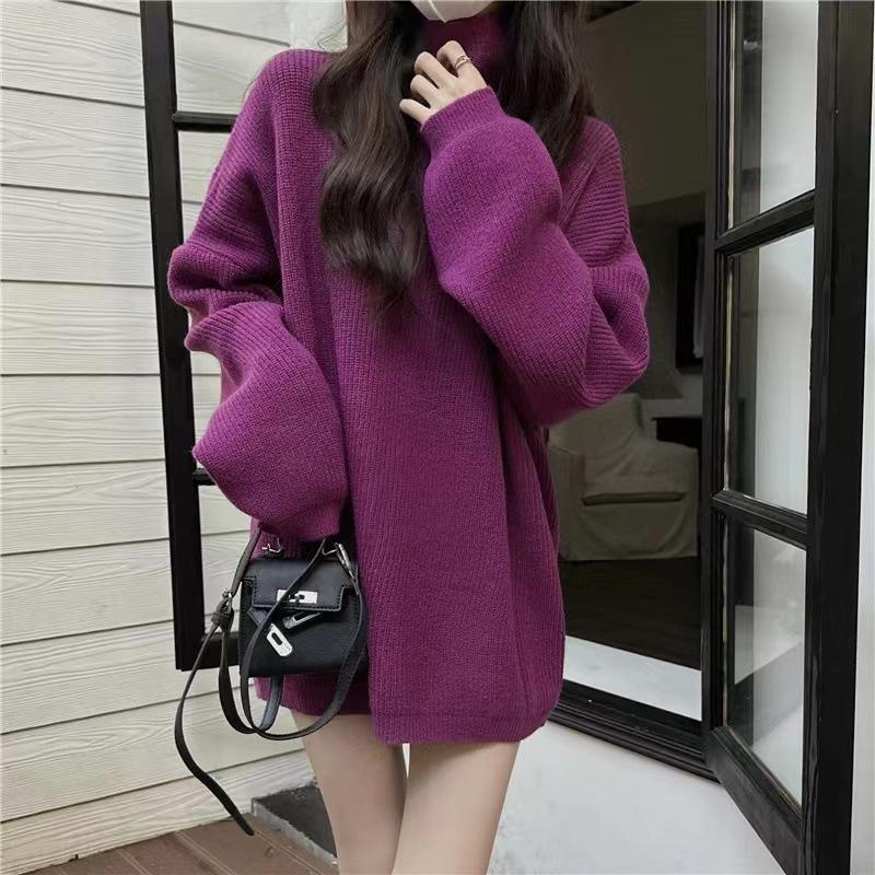 Fashion, Simple and Loose Bottoming Knitted Sweater, Top, Foreign Style, Retro Lazy Style Turtleneck Sweater Women's