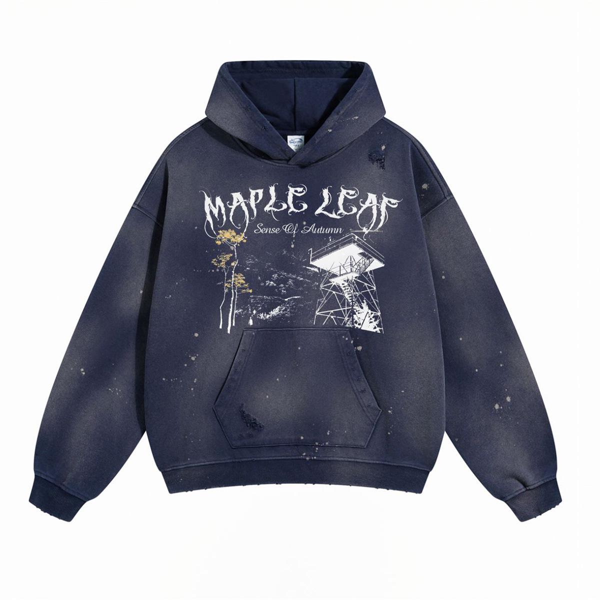 

2025 Men s Retro Distressed Hoodie, Autumn/Winter Edition, 450g Spray Dye Splatter Design XXL