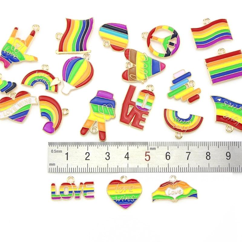 Pack of 21 Colorful Rainbow Pendant Set Jewelry Charm Rainbow Enamel Charm Perfect for DIY Crafts and Jewelry Making