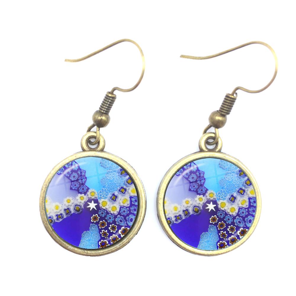Murano Millefiori Drop Earrings MultiColour Flower 16mm Glass Cabochon Earring Jewelry For Women Girls Gift