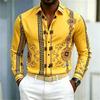New Men's Shirt Palace Style Shirt Black Gold Pattern Printed Slimming Long Sleeve Shirt Trendy Fashion Casual Men's Wear