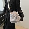 Commuter Crossbody bag for women Korean handbags casual solid color shoulder bag drawstring fold large capacity nylon bucket bag