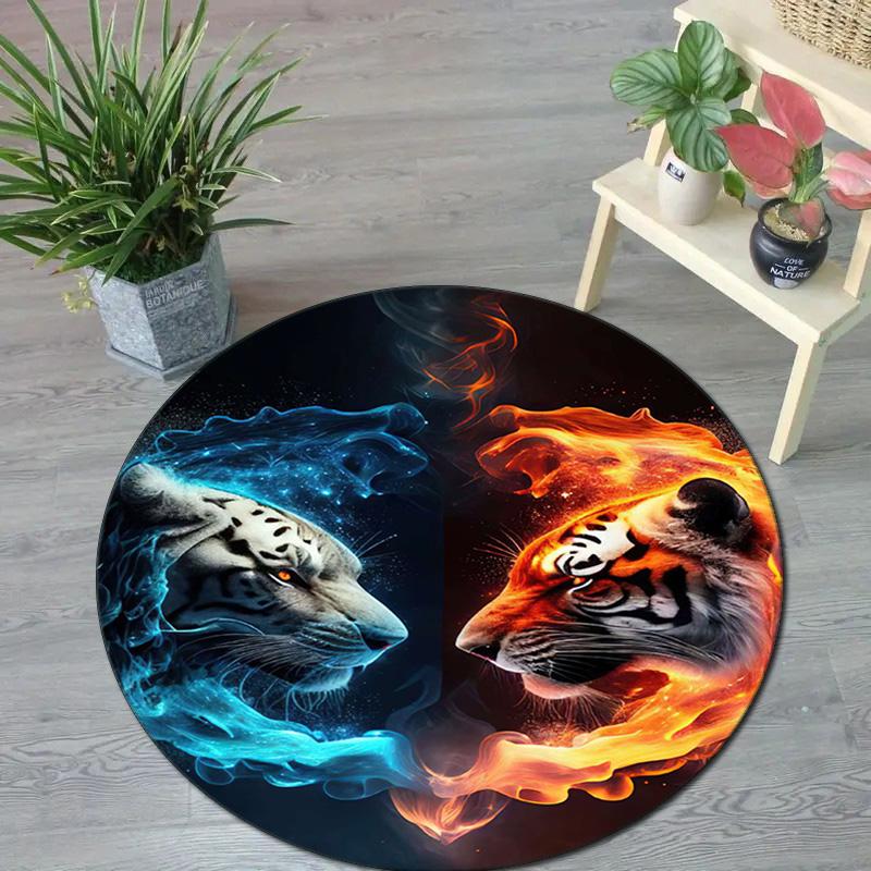 1Pc Tiger theme Circular Print Rug - home decoration Carpet For Living Room Bedroom Flooring Computer Chair Area Rug