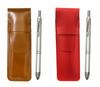 Slim Cowhide Pen Case Red Brown Set 3 Mecha Silver ASCR-3MS