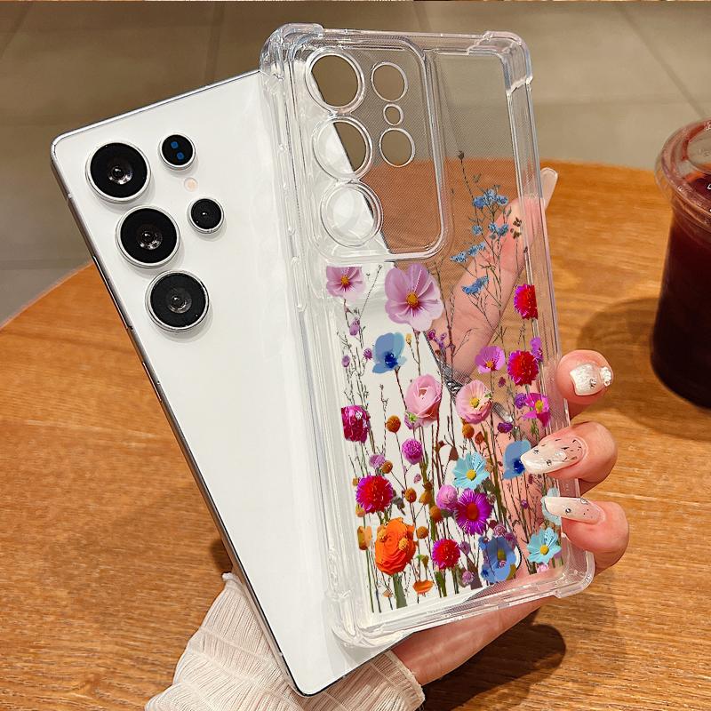 Clear Case For Samsung Galaxy S25 Edge S24 S25 S23 Ultra S22 Plus S24 FE A56 A16 A55 A54 A15 A36 Colorful Flower TPU Phone Cover