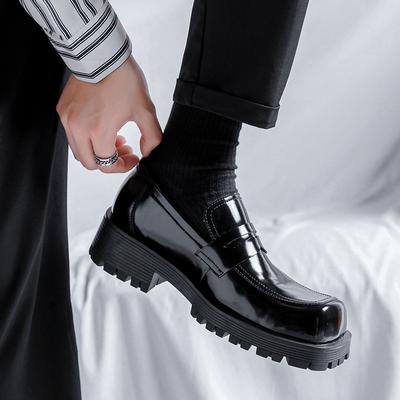 Men Harajuku Korean Style Streetwear Business Casual Thick Platform Leather Wedding Loafers Shoes Male Leather Shoe Man