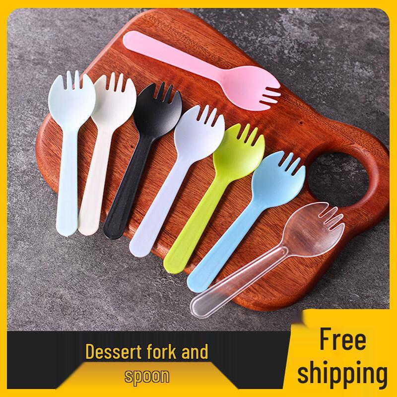 ZISIZ Disposable Plastic Cake Fork and Spoon Set