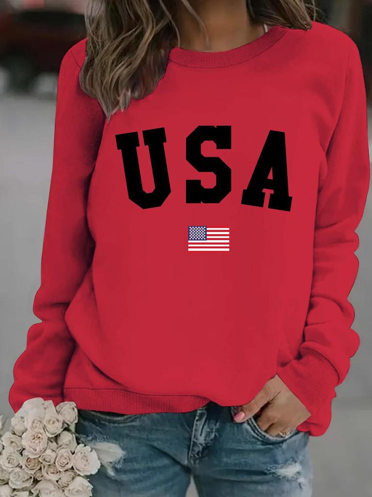 Autumn & Winter Women's USA Print Long-Sleeve Pullover Hoodie