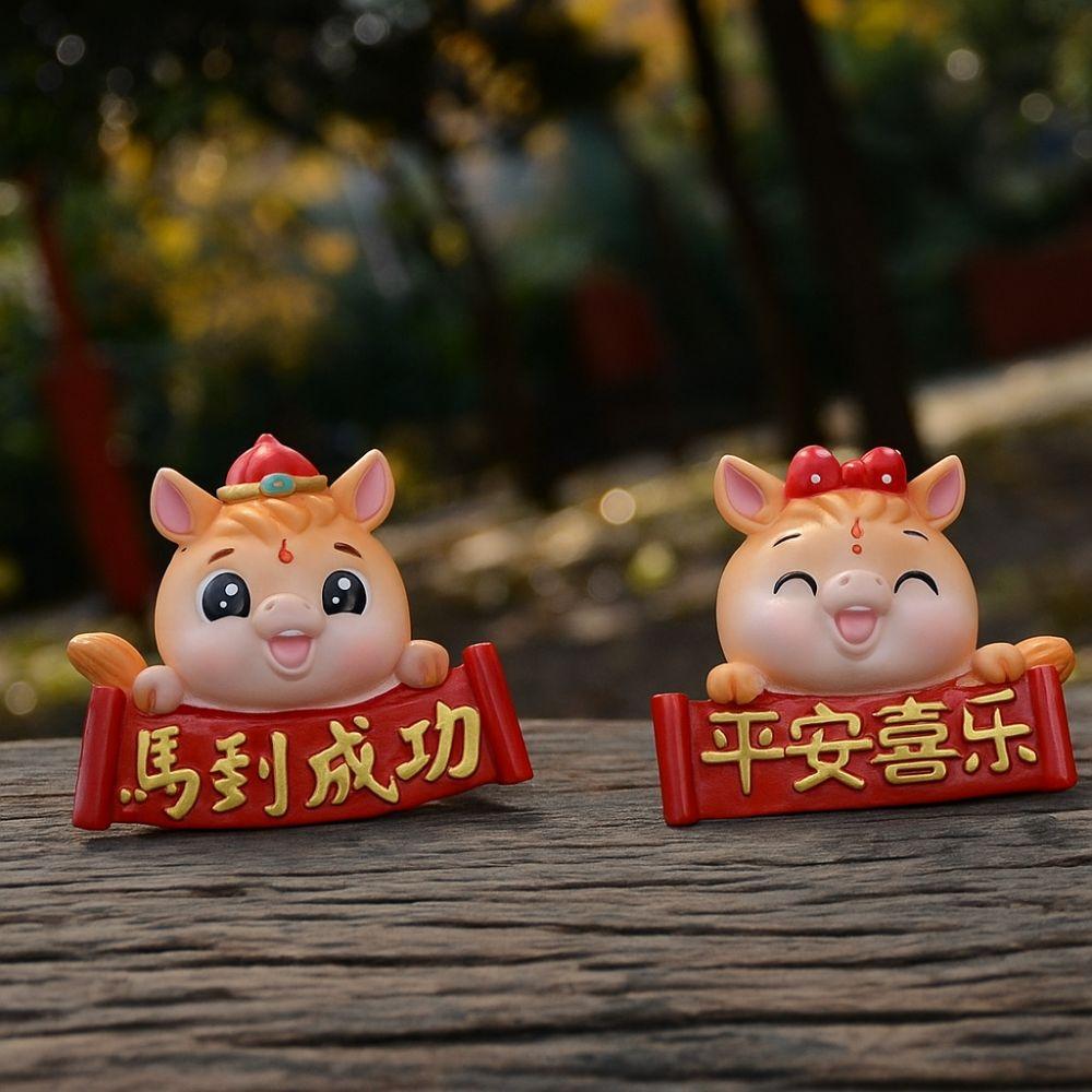 Festival Decor Cute 2026 Horse Figurines Resin Funny Zodiac Horse Year Mascot Chinese Lifelike Horse Statue New Year Gift