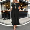 Women Dress Short Sleeve One Off Shoulder Loose Fit Sexy Dress Pure Color Loose Fit Side Slit Hem Maxi Dress with Pockets Belt