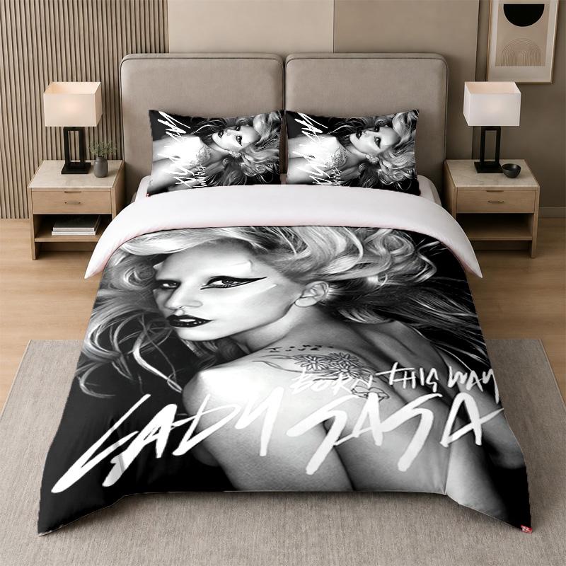 3Pcs Bed Set,Lady Gaga 1 Duvet Cover and 2 Pillowcases, Printed Bedding Decor For Guest Room