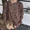 Plus Size Women Autumn Leopard Print Oversized Long-sleeved Tops O-neck Hoodies Loose Sweatshirts