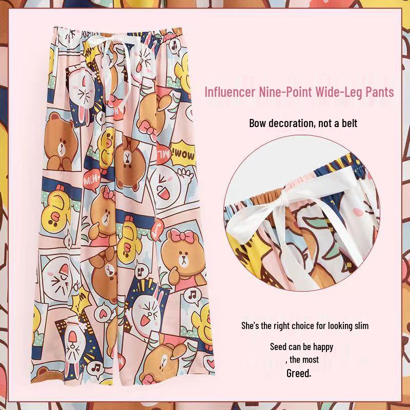 Damspecifika Plus Size Byxor i Bomull och Silke med Vida Ben - Casual Niopunktslängd för Hem & Utomhus