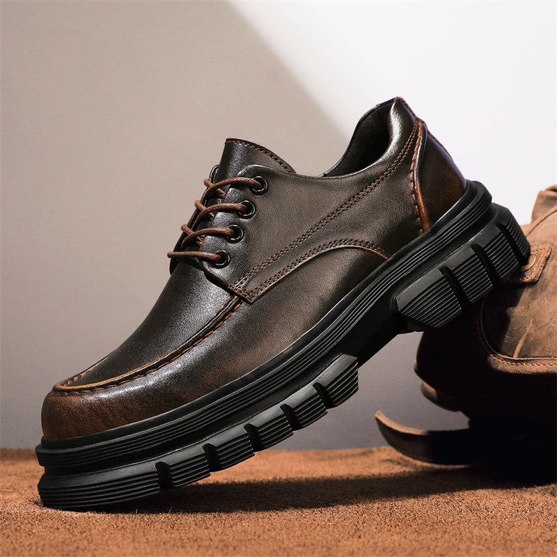 Leather shoes men's autumn new leather business casual shoes men's thick soles increase height, light and non-slip black derby shoes