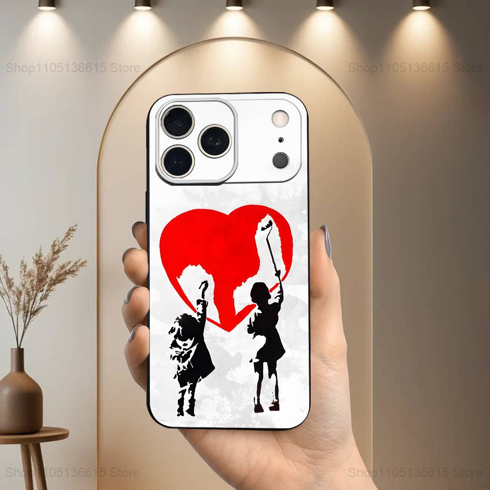 Graffiti Art B-Banksy S-Street Case For iPhone 12,14,15,16,17,13,11,X,Mini,Plus,Pro Max,8,7,XR,SE,XS,Soft Silicone Black