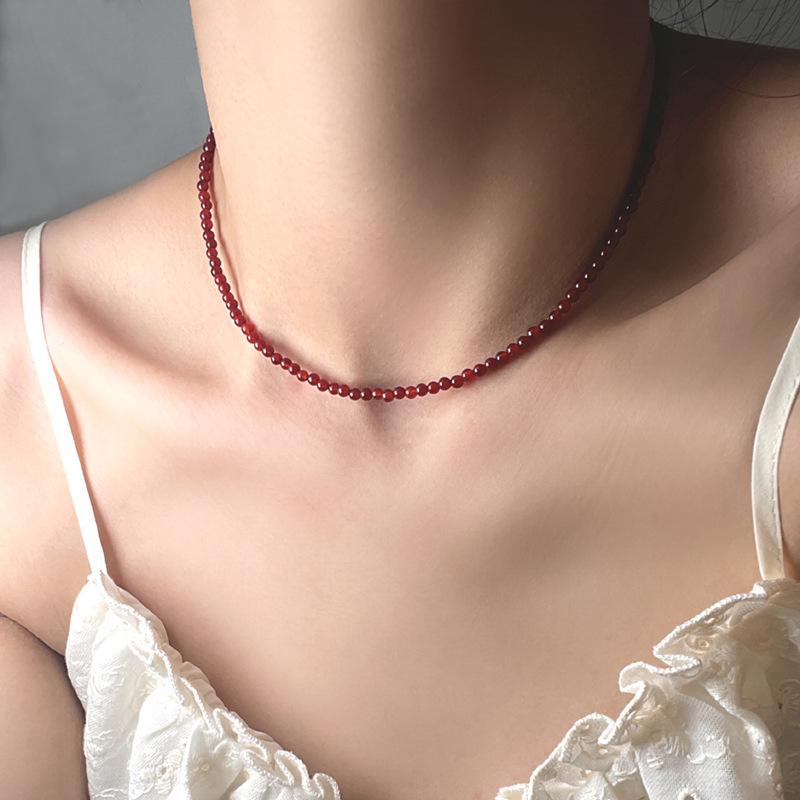 

Ultra-Fine 7A Grade 2Mm Agate Necklace Retro Temperament Stacked Necklace Accessories Fashion Life Collarbone Neck Chain