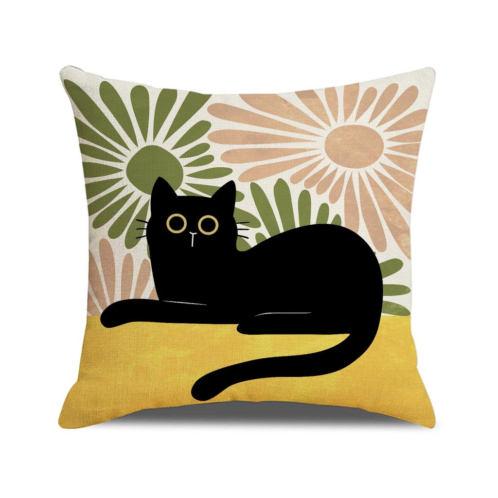 Cartoon Niedliche Katze Kissenbezug Leinen Schmutzabweisend Autokissen Indoor Heimdekor Sofakissenbezug