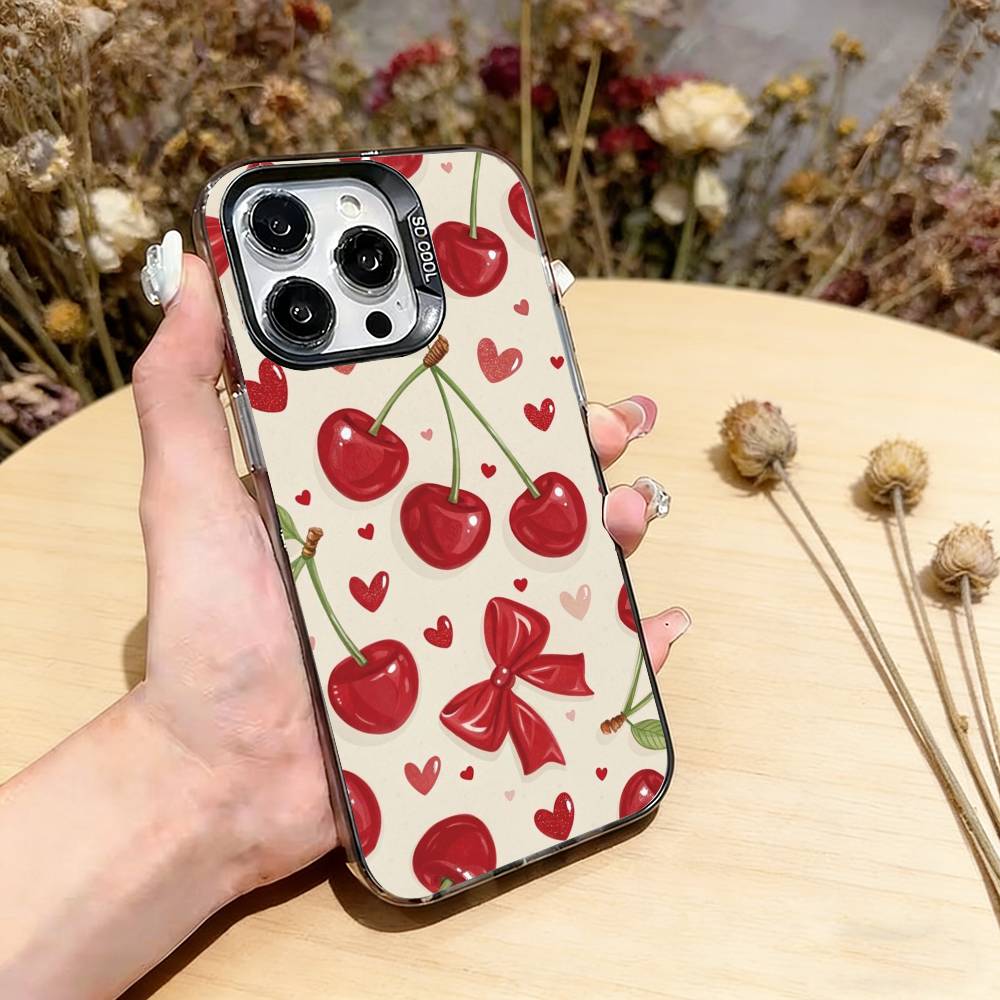 Cute cherry Phone Case For iPhone 17,16,15,14,13,12,11 Plus,Pro Max,XS,Colorful Silver Black Cover