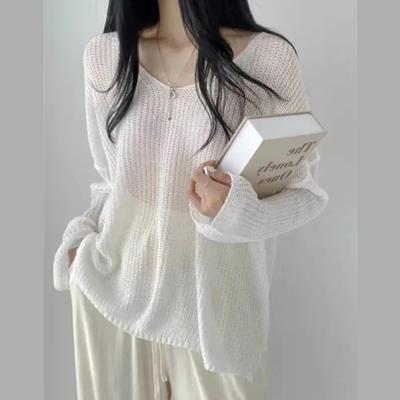 Mode Gestrickte Mesh Pullover Frauen Sommer Herbst dünne v-ausschnitt Casual Damen lose Ausgehöhlt Tops Weibliche Sonnenschutz abdeckung hemd