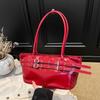 Belt Design Shoulder Bag Famous Brand Handbag Underarm Bag High Quality Pu Leather Lady Bag Big Storage Tote Red Wedding Bag