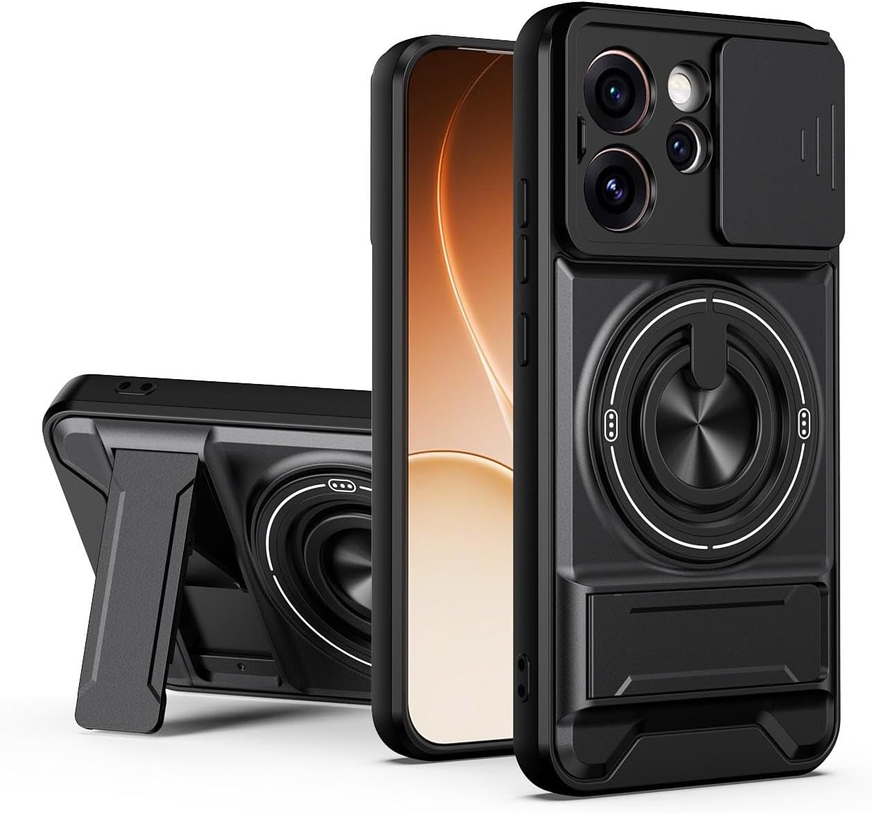 

Bumper Shockproof Phone Case for Oppo Reno 15 Pro 5G Sliding Camera Lens Cover for Oppo Reno 15 Pro 5G чёрный