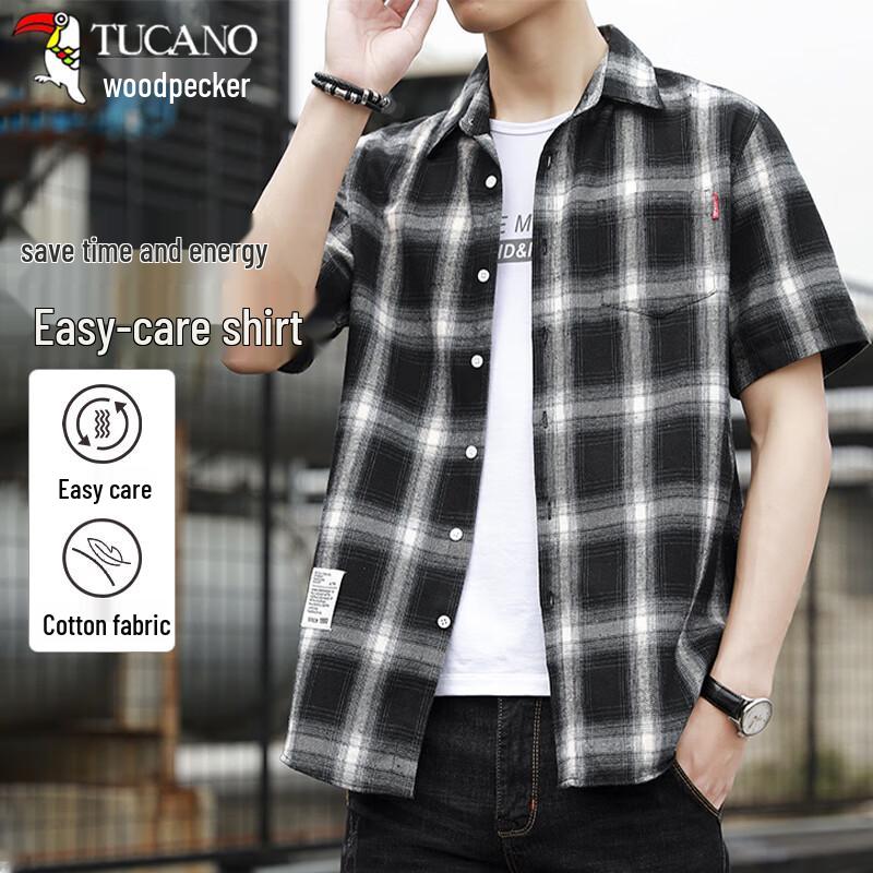 TUCANO Men s Short Sleeve Plaid Casual Shirt 2XL