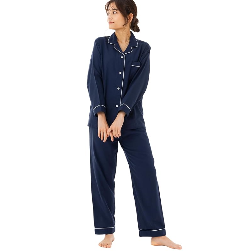 

[Cenote Rico] [Convenient 2-way collar] Double gauze pajamas ladies long sleeve 100% cotton spring autumn nightwear gauze ladies pajamas pajamas