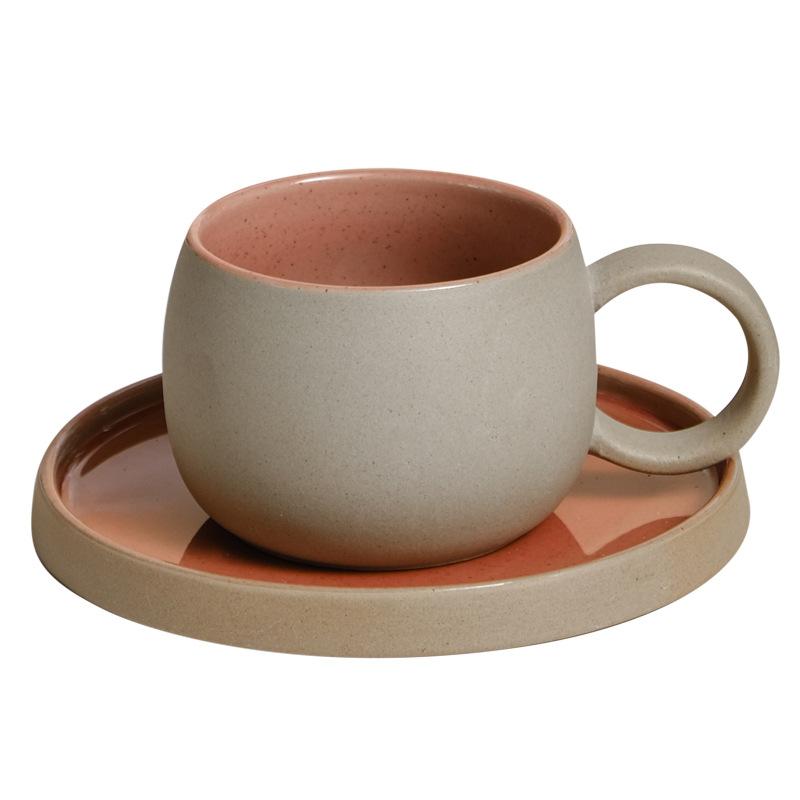 Retro Coarse Pottery Mug and Saucer Combination Japanese Coffee Cup Set Nordic Afternoon Tea Breakfast Cup Latte Coffee Mug