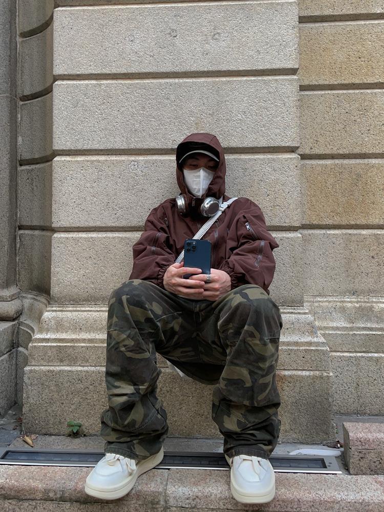 

2023 г. Джинсы с высокой талией в стиле ретро, камуфляж, зеленый милитари, широкие S камуфляжный