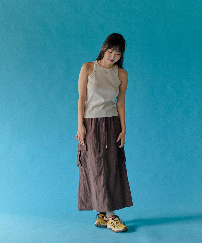Peulleoti Tape Point Cargo Skirt (Brown)